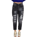 Jeans donna ZAHJR modello cropped vita alta con abrasioni (senza strappo con toppa sotto)