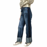 Jeans donna SUSY MIX gamba larga fascia laterale a contrasto e risvolto non cucito 100% cotone