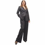 Tailleur SUSY MIX gessato giacca mono bottone e pantalone a palazzo