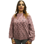 Maglia donna SUSY MIX girocollo stretto in misto lana con lavorazione a rete