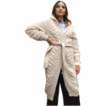 Cardigan donna BERNA misto lana modello accappatoio a treccia con cappuccio