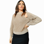 Maglia donna SUSY MIX misto lana con cut out e lavorazione a treccine con fili metallici