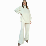 Completo donna SUSY MIX misto lana merino/cashmere maglia collo alto pantalone palazzo